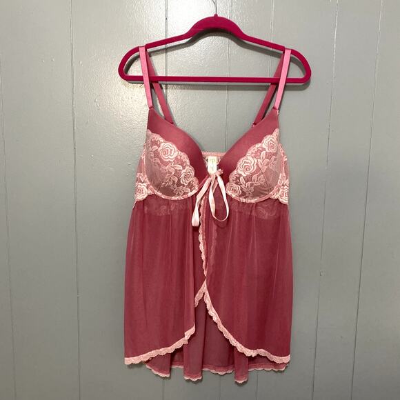 Jessica Simpson Pink Floral Lace Mesh Sheer Lined Wired Camisole 3X - Picture 1 of 6